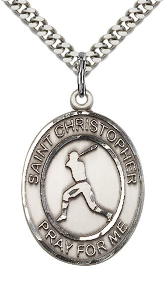 STERLING SILVER ST CHRISTOPHER BASEBALL MEDAL - 1" x 3/4"