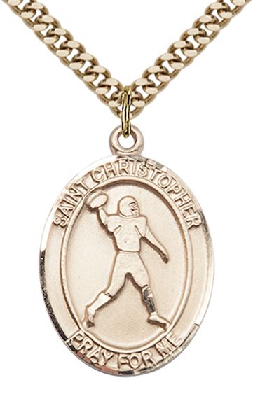 14KT GOLD FILLED ST CHRISTOPHER FOOTBALL MEDAL - 1" x 3/4"