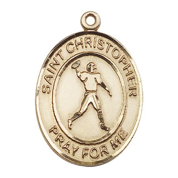 14KT GOLD ST CHRISTOPHER FOOTBALL MEDAL - 1" x 3/4"