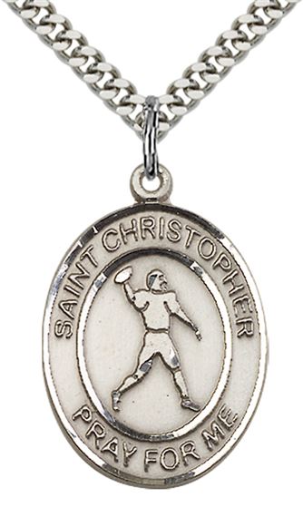 STERLING SILVER ST CHRISTOPHER FOOTBALL MEDAL - 1" x 3/4"
