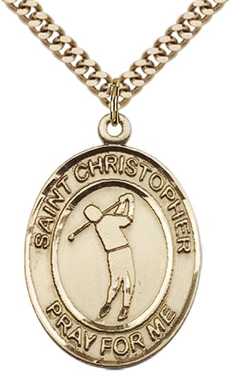 14KT GOLD FILLED ST CHRISTOPHER GOLF MEDAL - 1" x 3/4"