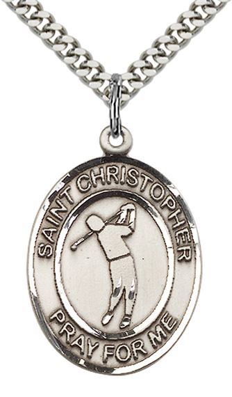 STERLING SILVER ST CHRISTOPHER GOLF MEDAL - 1" x 3/4"