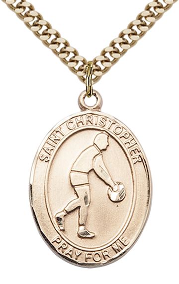 14KT GOLD FILLED ST CHRISTOPHER BASKETBALL MEDAL - 1" x 3/4"