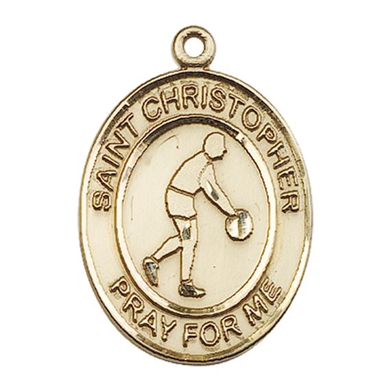 14KT GOLD ST CHRISTOPHER BASKETBALL MEDAL - 1" x 3/4"