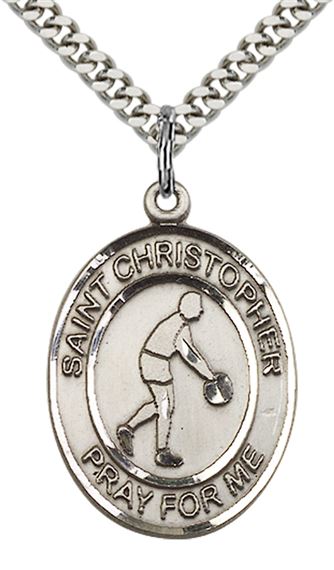STERLING SILVER ST CHRISTOPHER BASKETBALL MEDAL - 1" x 3/4"