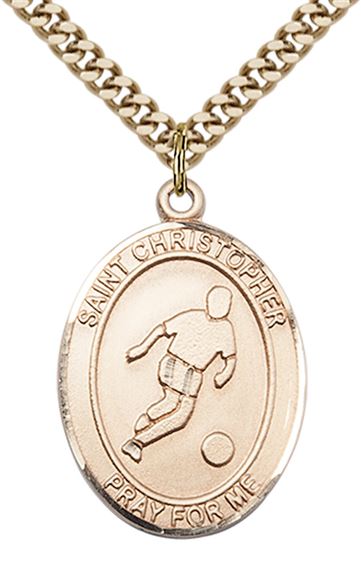 14KT GOLD FILLED ST CHRISTOPHER SOCCER MEDAL - 1" x 3/4"