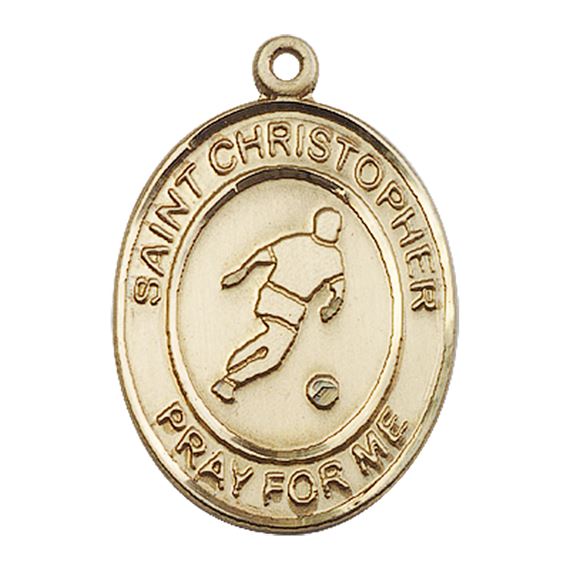 14KT GOLD ST CHRISTOPHER SOCCER MEDAL - 1" x 3/4"