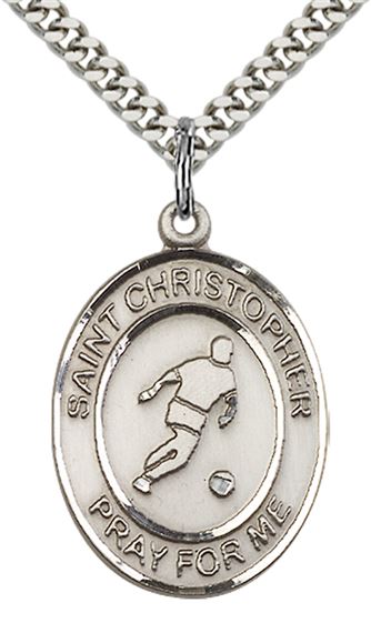 STERLING SILVER ST CHRISTOPHER SOCCER MEDAL - 1" x 3/4"