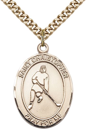 14KT GOLD FILLED ST CHRISTOPHER ICE HOCKEY MEDAL - 1" x 3/4"