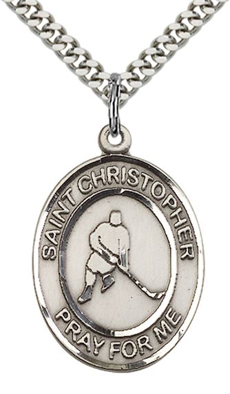 STERLING SILVER ST CHRISTOPHER ICE HOCKEY MEDAL - 1" x 3/4"