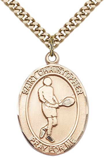 14KT GOLD FILLED ST CHRISTOPHER TENNIS MEDAL - 1" x 3/4"