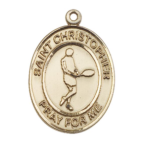 14KT GOLD ST CHRISTOPHER TENNIS MEDAL - 1" x 3/4"