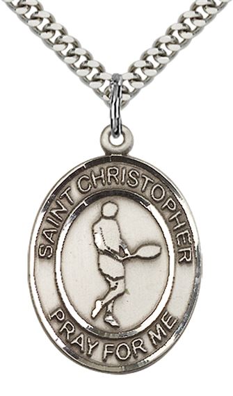 STERLING SILVER ST CHRISTOPHER TENNIS MEDAL - 1" x 3/4"