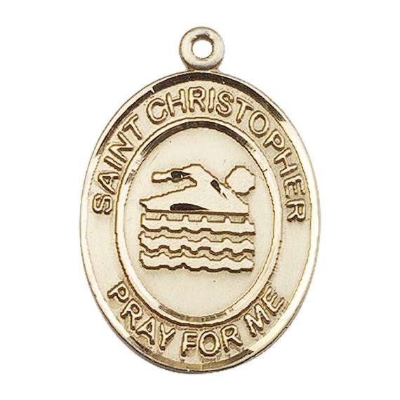 14KT GOLD ST CHRISTOPHER SWIMMING MEDAL - 1" x 3/4"