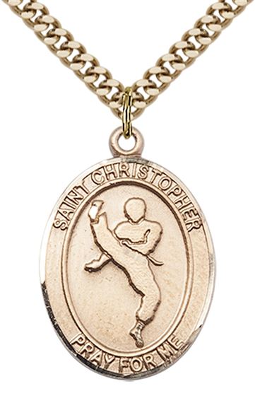 14KT GOLD FILLED ST CHRISTOPHER MARTIAL ARTS MEDAL - 1" x 3/4"