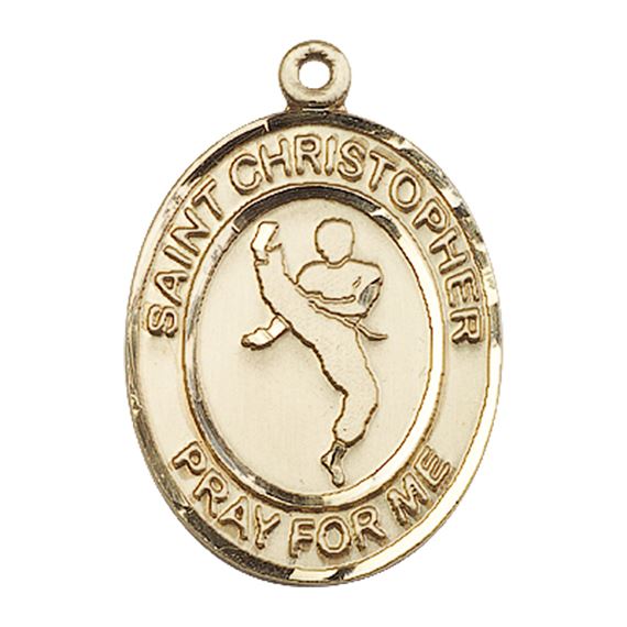 14KT GOLD ST CHRISTOPHER MARTIAL ARTS MEDAL - 1" x 3/4"