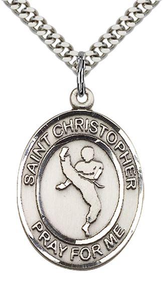 STERLING SILVER ST CHRISTOPHER MARTIAL ARTS MEDAL - 1" x 3/4"