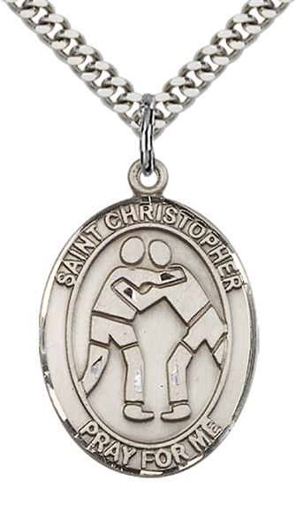 STERLING SILVER ST CHRISTOPHER WRESTLING MEDAL - 1" x 3/4"