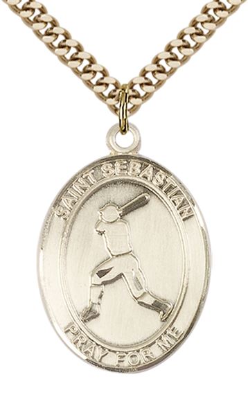 14KT GOLD FILLED ST SEBASTIAN BASEBALL MEDAL - 1" x 3/4"