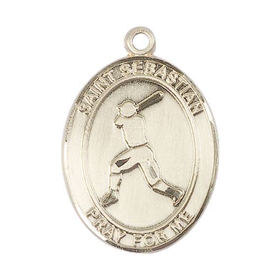 14KT GOLD ST SEBASTIAN BASEBALL MEDAL - 1" x 3/4"