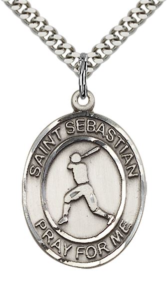 STERLING SILVER ST SEBASTIAN BASEBALL MEDAL - 1" x 3/4"