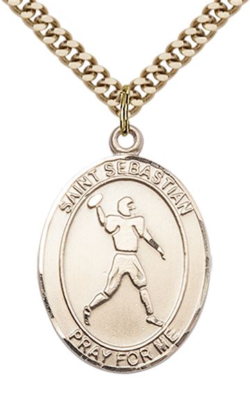 14KT GOLD FILLED ST SEBASTIAN FOOTBALL MEDAL - 1" x 3/4"