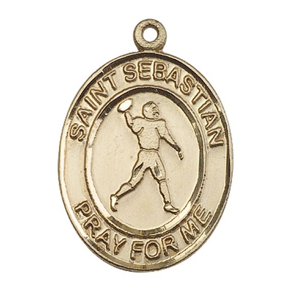 14KT GOLD ST SEBASTIAN FOOTBALL MEDAL - 1" x 3/4"