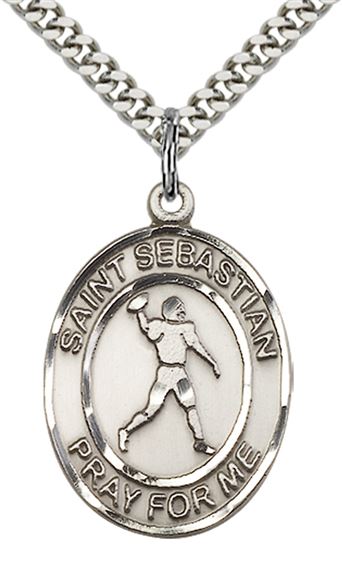 STERLING SILVER ST SEBASTIAN FOOTBALL MEDAL - 1" x 3/4"