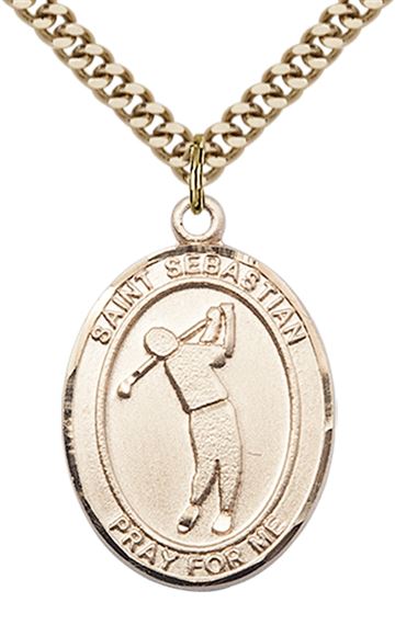 14KT GOLD FILLED ST SEBASTIAN GOLF MEDAL - 1" x 3/4"