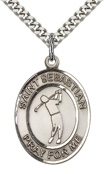 STERLING SILVER ST SEBASTIAN GOLF MEDAL - 1" x 3/4"