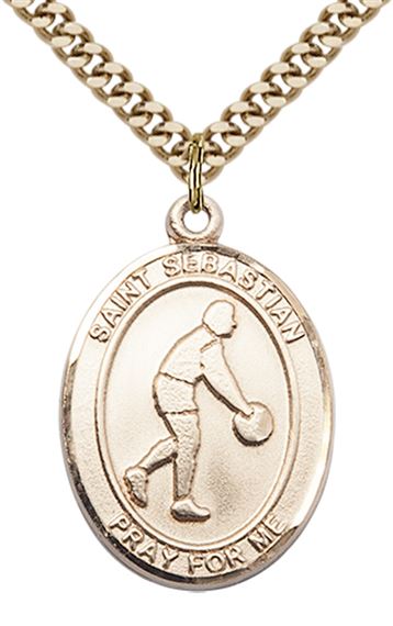 14KT GOLD FILLED ST SEBASTIAN BASKETBALL MEDAL - 1" x 3/4"