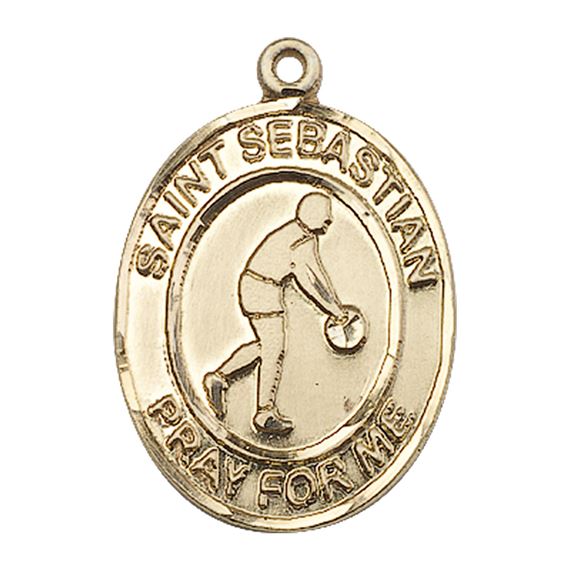 14KT GOLD ST SEBASTIAN BASKETBALL MEDAL - 1" x 3/4"