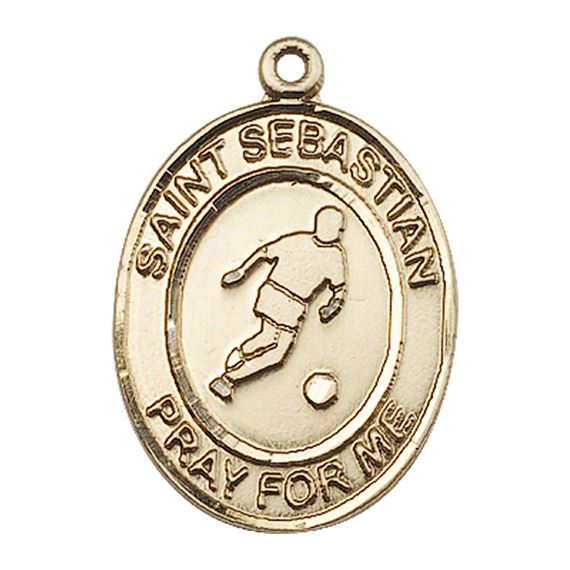 14KT GOLD ST SEBASTIAN SOCCER MEDAL - 1" x 3/4"