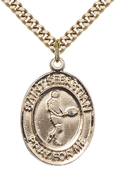 14KT GOLD FILLED ST SEBASTIAN TENNIS MEDAL - 1" x 3/4"