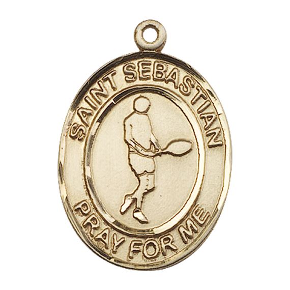 14KT GOLD ST SEBASTIAN TENNIS MEDAL - 1" x 3/4"