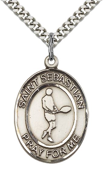 STERLING SILVER ST SEBASTIAN TENNIS MEDAL - 1" x 3/4"