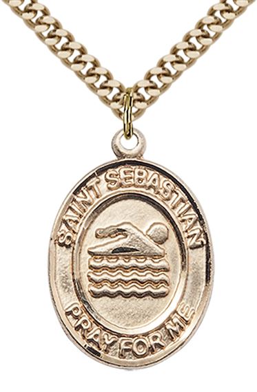 14KT GOLD FILLED ST SEBASTIAN SWIMMING MEDAL - 1" x 3/4"