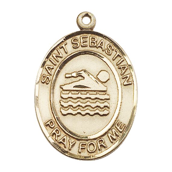 14KT GOLD ST SEBASTIAN SWIMMING MEDAL - 1" x 3/4"
