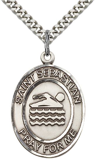 STERLING SILVER ST SEBASTIAN SWIMMING MEDAL - 1" x 3/4"