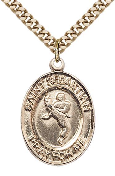 14KT GOLD FILLED ST SEBASTIAN MARTIAL ARTS MEDAL - 1" x 3/4"