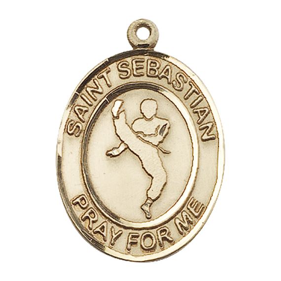 14KT GOLD ST SEBASTIAN MARTIAL ARTS MEDAL - 1" x 3/4"