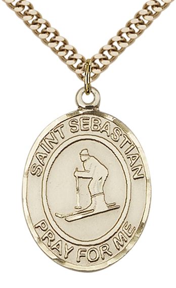 14KT GOLD FILLED ST SEBASTIAN SKIING MEDAL - 1" x 3/4"