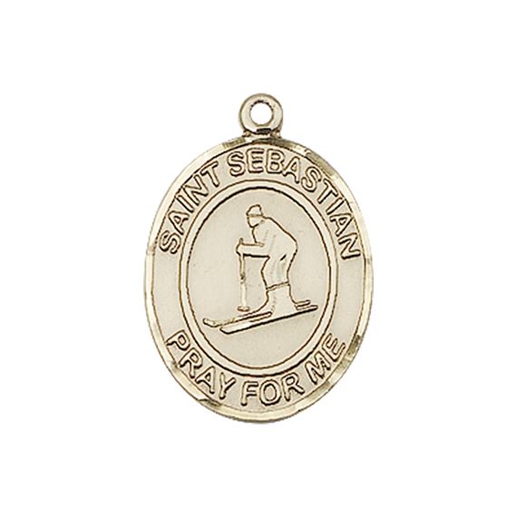 14KT GOLD ST SEBASTIAN SKIING MEDAL - 1" x 3/4"