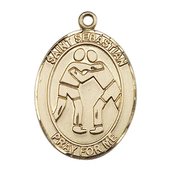 14KT GOLD ST SEBASTIAN WRESTLING MEDAL - 1" x 3/4"