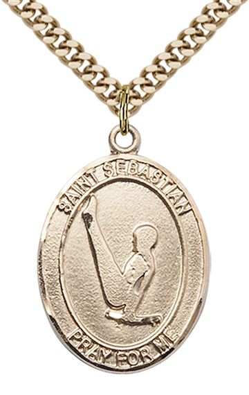 14KT GOLD FILLED ST SEBASTIAN GYMNASTICS MEDAL - 1" x 3/4"