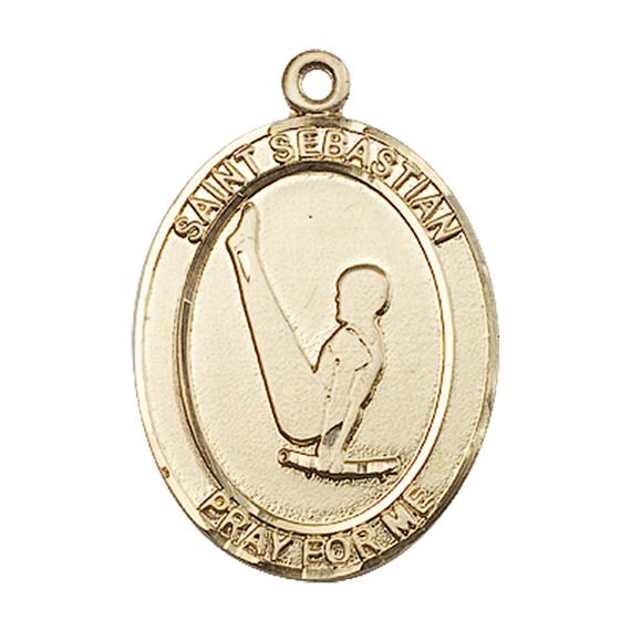14KT GOLD ST SEBASTIAN GYMNASTICS MEDAL - 1" x 3/4"