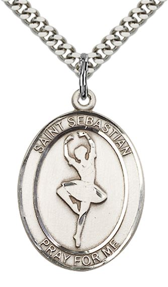 STERLING SILVER ST SEBASTIAN DANCE MEDAL - 1" x 3/4"