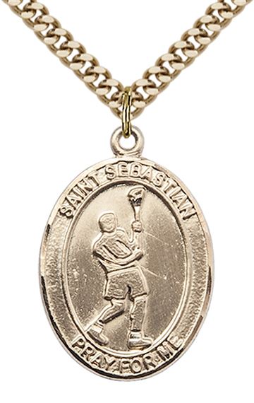 14KT GOLD FILLED ST SEBASTIAN LACROSSE MEDAL - 1" x 3/4"