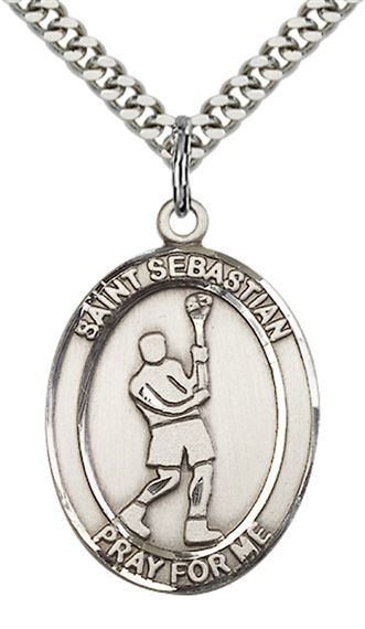 STERLING SILVER ST SEBASTIAN LACROSSE MEDAL - 1" x 3/4"