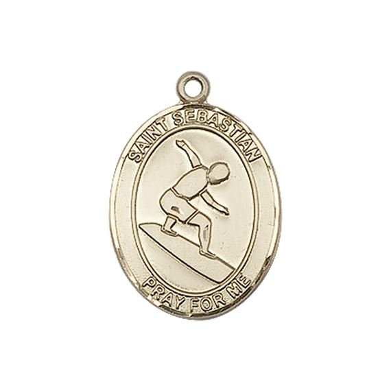 14KT GOLD ST SEBASTIAN SURFING MEDAL - 1" x 3/4"
